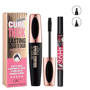 4D Silk Fiber Eyelash Mascara with Double-end 2 in 1 Eyebrow Pen Liquid Eyeliner Pen, Extra Long Las