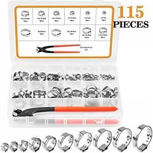 VIGRUE 115Pcs 304 Stainless Steel Single Ear Hose Clamps now 30.0% off ,6-28.6mm Stepless Hose Cla..