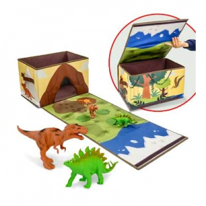 One Day Only！Ivy Step Fold Out Dinosaur Toy Box and Storage Bin with 7" Tyrannosaurus Rex and 6" S..