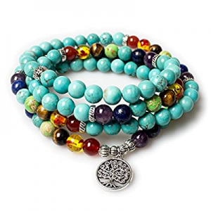 One Day Only！PWMENLK Jewelry now 30.0% off ,8MM Turquoise Healing Stones Prayer Mala Beads 108 Tre..