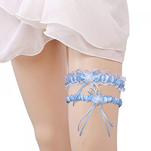 One Day Only！Kalolary Wedding Garter Set now 55.0% off , Lace Garter for Bride Pearl Flower Stretc..