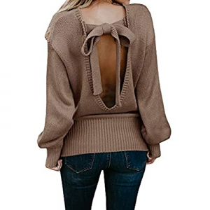 One Day Only！Yacooh Womens Backless Sweater Oversized Cute Knit Long Sleeve Crew Neck Pullover Jum..