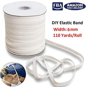 One Day Only！Elastic Band for Sewing, DIY Mask Crafts Elastic String Cord for Sewing 110 Yards 6mm..