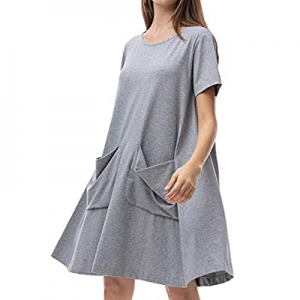 40.0% off MessBebe Women's Plain T Shirt Dresses Cotton Sleepwear Midi Dresses with Pocket for Wom..