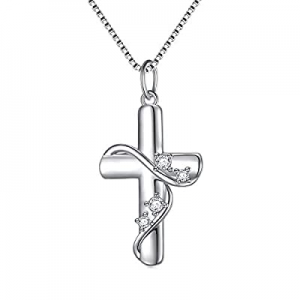 One Day Only！40.0% off 925 Sterling Silver Cubic Zirconia Faith Hope Love Cross Pendant Necklace f..