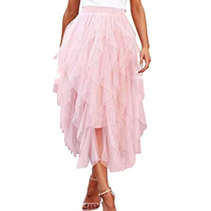 One Day Only！40.0% off Angashion Women Tulle Skirt Formal Asymmetrical Layered A Line Midi Tea-Len..