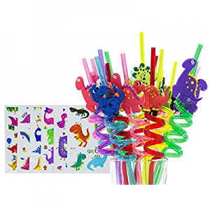 25.0% off Reusable Dinosaur Straws-Plastic Drinking Straws for Kids Birthday Party Decorations-Din..