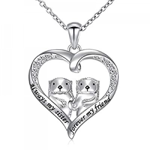 925 Sterling Silver Animal Jewelry Sea Otter Heart Pendant Necklace for Women now 50.0% off 