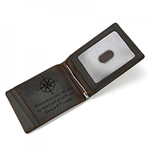 LUUFAN Men's Leather Wallet Slim Minimalist Engraved Money Clip Card Case with ID Window now 70.0%..