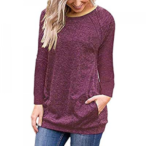 Yasmine Womens Long Sleeve T-Shirt Casual Blouses Round Neck Pockets Top now 50.0% off 