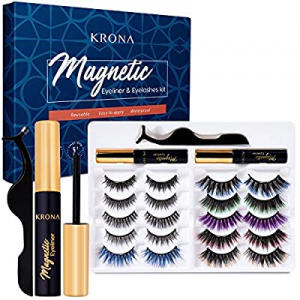 KRONA Magnetic Eyelashes With Eyeliner Kit - 2 Tubes Of Magnetic Eyeliner & 10 Pairs Of Reusable Fal