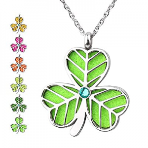 RoyAroma Aromatherapy Essential Oil Diffuser Necklace Clover Pendant Locket Jewelry Stainless Steel 