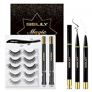 SISILILY False Eyelashes and Eyeliner Kit-No Glue Non-Magnetic Eyelashes Kit,2 Liquid Eyeliner with