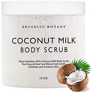 Coconut Milk Body Scrub 10 oz - Made With Dead Sea Salt and Essential Oils - Anti Cellulite, Stretch
