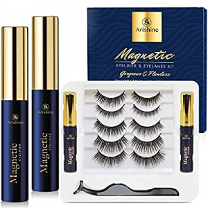 5 Pairs Reusable Magnetic Eyelashes and 2 Tubes of Magnetic Eyeliner Kit, Upgraded 3D Magnetic Eyela