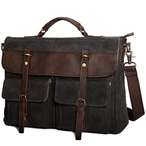 Tocode Large Messenger Bag for Men, Vintage Waxed Canvas Satchel Leather Briefcases Crossbody Should
