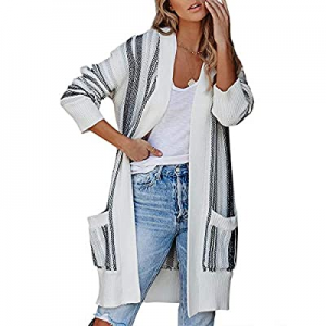 One Day Only！30.0% off Foshow Womens Striped Open Front Cardigans Oversized Long Sleeve Sweater Ca..