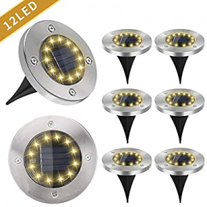 Solar Ground Lights Outdoor - Upgraded 8 Pack 12 Warm White LED Disk Lights now 30.0% off , Waterp..