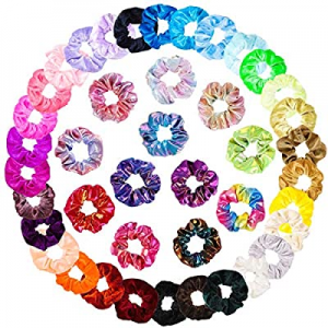 WATINC 42Pcs Hair Scrunchies Mermaid Metallic Velvet Scrunchie Glitter Shiny Accessories Gradient Ra