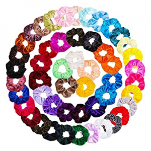 WATINC 60Pcs Colorful Velvet Hair Scrunchies Set Elastic Hair Bobbles for Ponytail Holder Strong Hol
