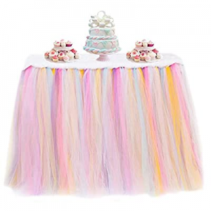 One Day Only！N&T NIETING Handmade Rainbow Tutu Tulle Table Skirt now 30.0% off , Unicorn Table Ski..