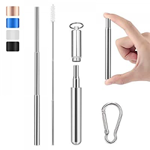 One Day Only！Reusable Portable Collapsible Straws now 65.0% off , Telescopic Metal Straws Stainles..