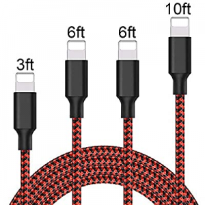 Manords iPhone Charger,Lightning Cable 4 Pack (3+6+6+12ft) Long High-Speed Nylon Braided Cable Compa
