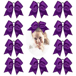 One Day Only！CN Girls Cheer Bow with Ponytail Holder for Cheerleading Girl, 7inch, 10pcs Purple La..
