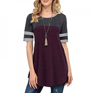MIROL Womens Short Sleeve Color Block Shirts Tunic Tops Casual Swing Basic Blouse now 40.0% off 