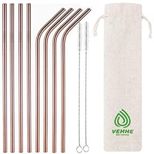 VEHHE Metal Straws 10.5" Drinking Straws Reusable Straws - Ultra Long Rosegold- with Cleaning Brush
