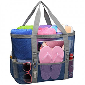 Beach Bag, F-color Mesh Beach Bag Oversized Beach Tote 9 Pockets Beach Toy Bag now 30.0% off 