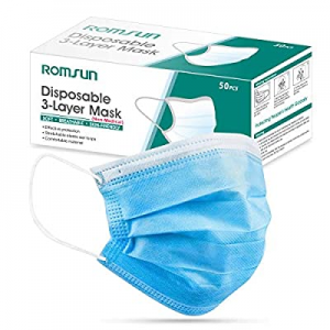 ROMSUN Disposable Face Masks, Blue, Pack of 50