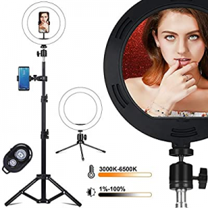 10" Ring Light with High 57" Light Stand Double stents with Tripod Stand and Phone Holder, Dimmable 