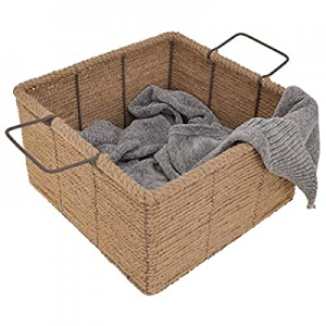 StorageWorks Hand-Woven Square Basket with Handles now 45.0% off , Jute and Seagrass Wicker Basket..
