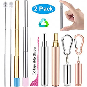 One Day Only！PANSHAN Reusable Straws 2 Pack Foldable Metal Drinking Straw Stainless Steel now 50.0..