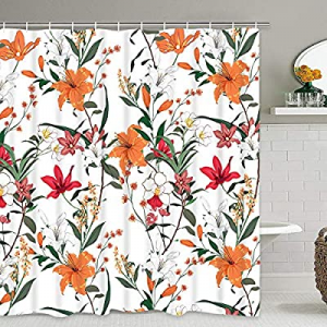 One Day Only！Krelymics Flowers Shower Curtain Lily Flower Shower Curtain with 12 Hooks now 60.0% o..