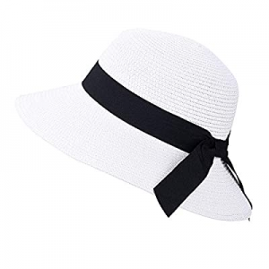 40.0% off Womens Straw Sunhat with Wind Lanyard Wide Brim Classics Beach Panama Hats Foldable Summ..