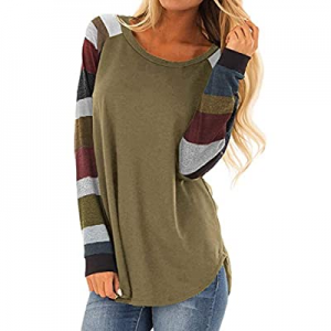 50.0% off Chase Secret Women Long Sleeve Striped Leopard Print Color Block Tops Casual Loose Fit P..