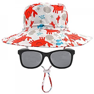20.0% off Baby Sun Hat & Sunglasses Set – Beach Pool UPF 50+ Protection Wide Brim Adjustable Chin ..