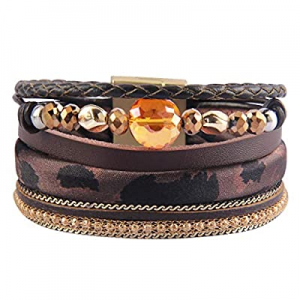 GelConnie Leopard Print Leather Wrap Bracelet Multi Layer Cuff Bracelet Magnetic Boho Bracelet for..