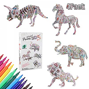 3D Coloring Puzzle Set now 58.0% off , 4 Pack Puzzles with 12 Pen Markers, Arts and Crafts for Gir..