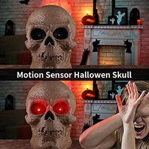 70.0% off OUSFOT Halloween Skull Decor Head Skeleton Motion Sensor Sound Activated Halloween Decor..