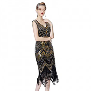 Radtengle Women's 1920s Great Gatsby Dress V Neck Fringed Beaded Sequin Art Deco Flapper Dress now..