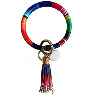 Keychain Bracelets with Tassel Leather Keyring Bangle Round Wristlet Key Rings for Women Girls now..