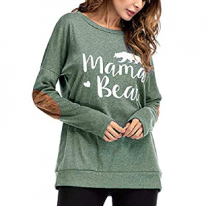 Sundray Women's Mama Bear t Shirt Round Neck Tops Letter Print Tunics Villus Patch Blouse now 40.0..