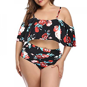 Wavely Plus Size Two Piece Swimsuits for Women Off Shoulder Top High Waisted Ruched Bikini now 50...