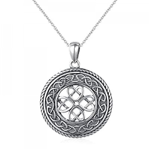 925 Sterling Silver Jewelry Oxidized Good Luck Irish Knot Celtic Medallion Round Pendant Necklace ..