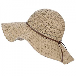 Summer Beach Sunhats for Women Outdoor Floppy Lace Belt Fedoras Detachable Foldable Hat Wide Brim ..