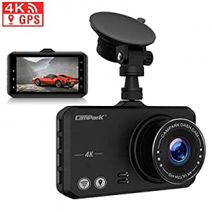 4K Dash Cam with GPS, Campark UHD 2160P Dashboard Camera for Cars with 3 Inches IPS Screen, 170° Wid