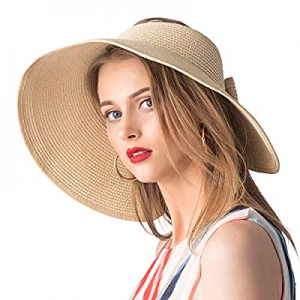 Women Sun Hat Wide Brim UPF 50 Summer Hat Straw Roll up Floppy Beach Travel Fedora Cap Foldable no..